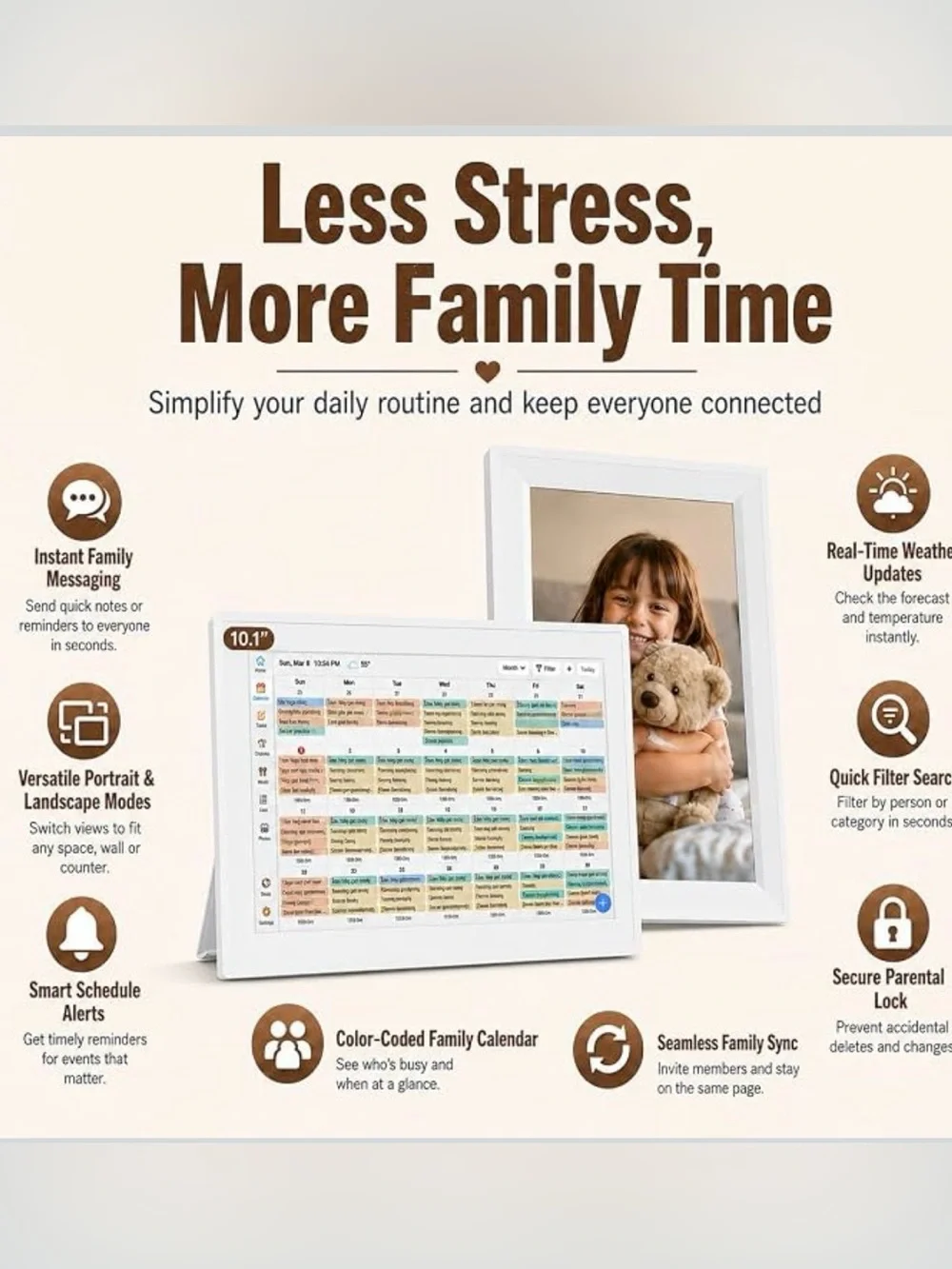 Digital Calendar 10.1” touchscreen smart electronic wall organizer picture frame